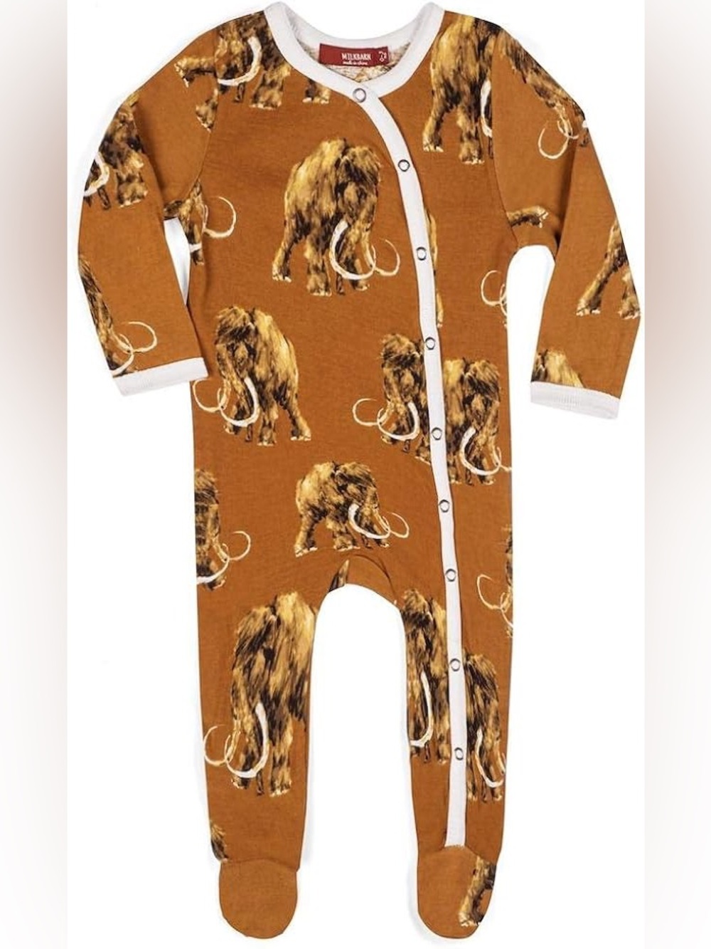 Milkbarn Woolly Mammoth Print Footed One-Piece